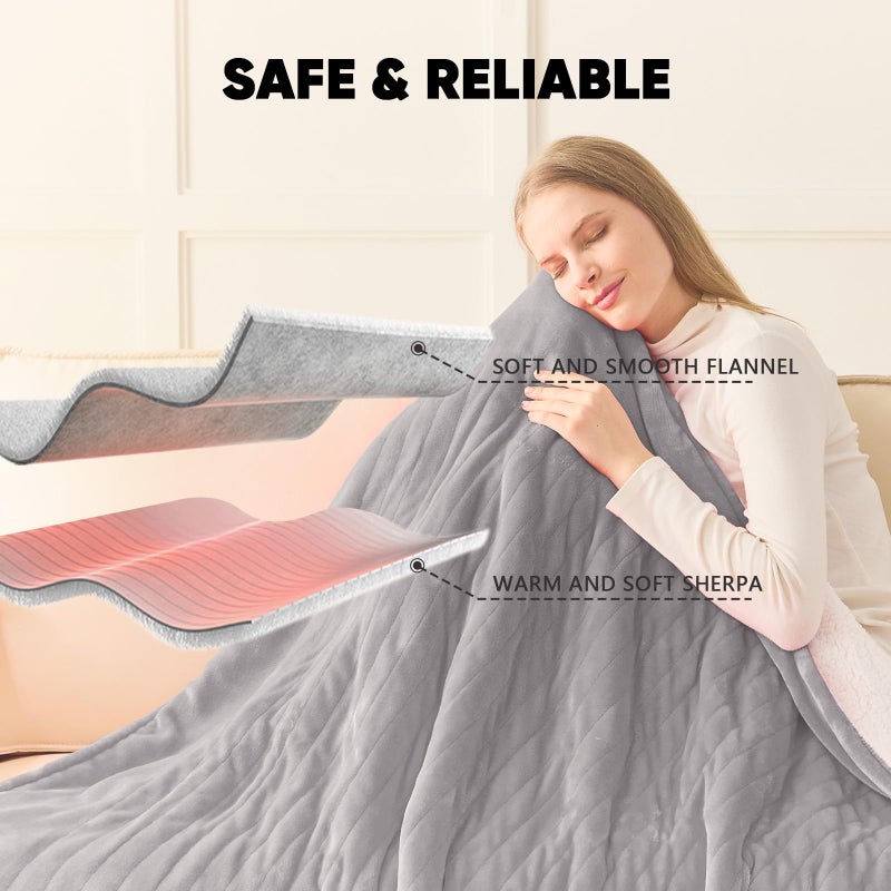 greenoak Heated Blanket Electric Queen Size 84"X90" Dual Control, Heating Blanket with 10 Heat Levels 8 Hours Auto-Off, Fleece Soft Gifts for Grandma Seniors Mom,Misty Grey - Image 3