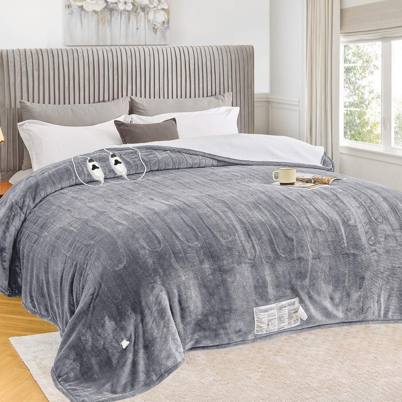 greenoak Heated Blanket Electric Queen Size 84"X90" Dual Control, Heating Blanket with 10 Heat Levels 8 Hours Auto-Off, Fleece Soft Gifts for Grandma Seniors Mom,Misty Grey - Image 1