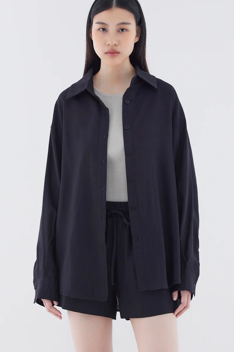 The Editor's Market Malitta Linen Oversized Shirt - Black