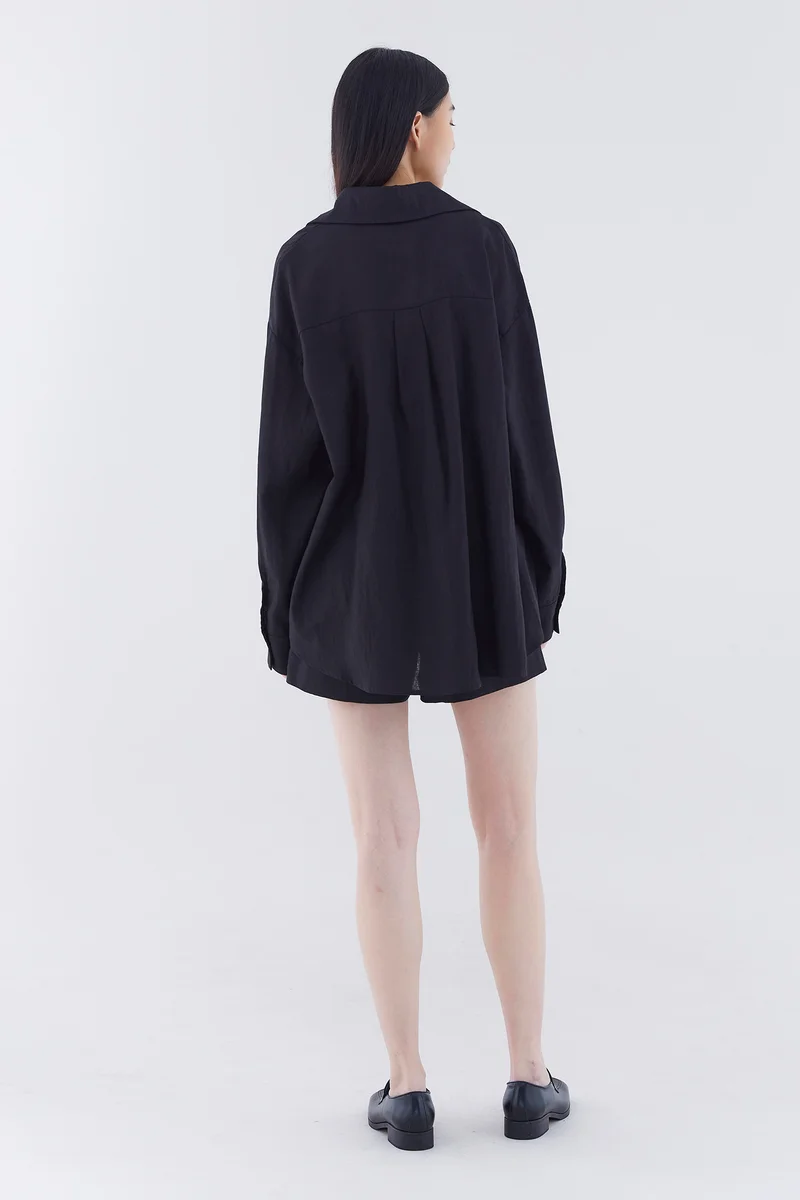The Editor's Market Malitta Linen Oversized Shirt - Black