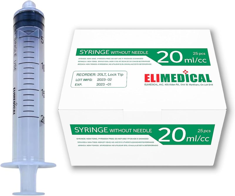 Elimedical Veterinary Syringe Without Needle, Luer Lock 20cc 25pcs/box 20LT - Image 1