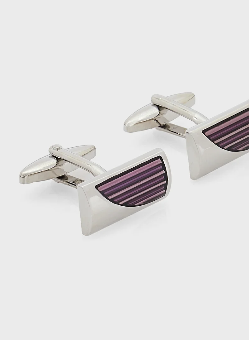 Robert Wood Stripes Detail Rectangular Cufflinks