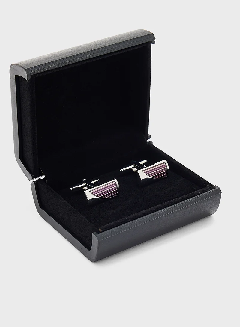 Robert Wood Stripes Detail Rectangular Cufflinks