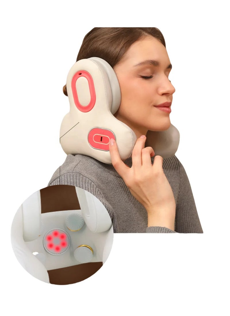 MOCOM 3-in-1 Bluetooth Travel Neck Pillow with Noise-Canceling Headphones, Heated Massager & Memory Foam Support – Ergonomic U-Shape Airplane Pillow for Sleeping on Flights, Car, Office & Home Use  - Image 1