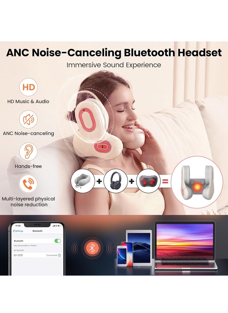 MOCOM 3-in-1 Bluetooth Travel Neck Pillow with Noise-Canceling Headphones, Heated Massager & Memory Foam Support – Ergonomic U-Shape Airplane Pillow for Sleeping on Flights, Car, Office & Home Use  - Image 4
