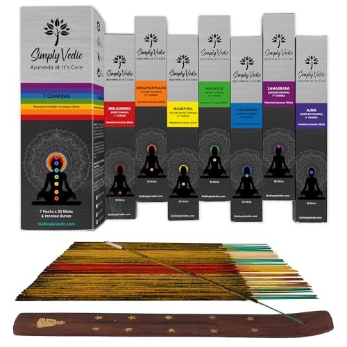 Simply Vedic 7 Chakra Incense Sticks, Aromatic Bliss for Balance & Healing| Handcrafted 140 Sticks with Pure Natural Scents to Align Energy Centers, Aromatherapy, Meditation, Yoga, Promote Relaxation - Image 1