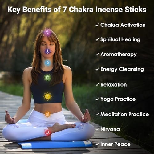 Simply Vedic 7 Chakra Incense Sticks, Aromatic Bliss for Balance & Healing| Handcrafted 140 Sticks with Pure Natural Scents to Align Energy Centers, Aromatherapy, Meditation, Yoga, Promote Relaxation - Image 3