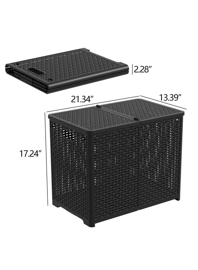 Asking 80L Collapsible 2 Section Divided Clothe Hamper, Plastic Folding Laundry Basket, Black, F - Image 2