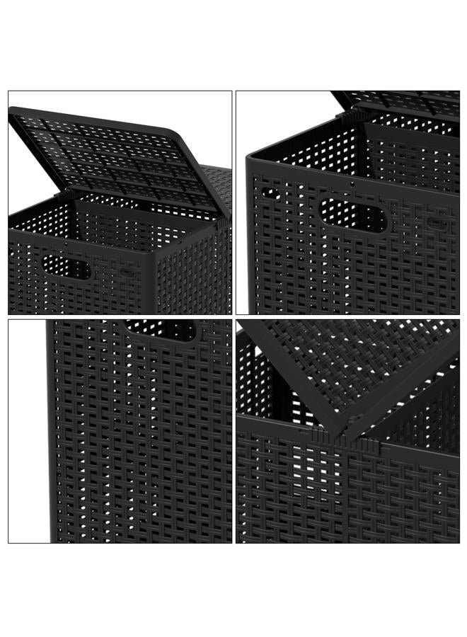 Asking 80L Collapsible 2 Section Divided Clothe Hamper, Plastic Folding Laundry Basket, Black, F - Image 3