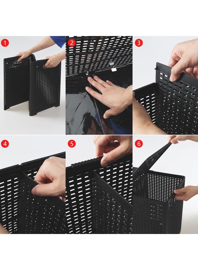 Asking 80L Collapsible 2 Section Divided Clothe Hamper, Plastic Folding Laundry Basket, Black, F - Image 4