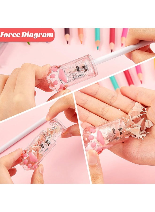 مبراة أقلام رصاص يدوية على شكل مخلب قطة لطيفة، قطعتان مع غطاء للمكتب والمنزل والمدرسة، باللونين الوردي والرمادي - Image 3