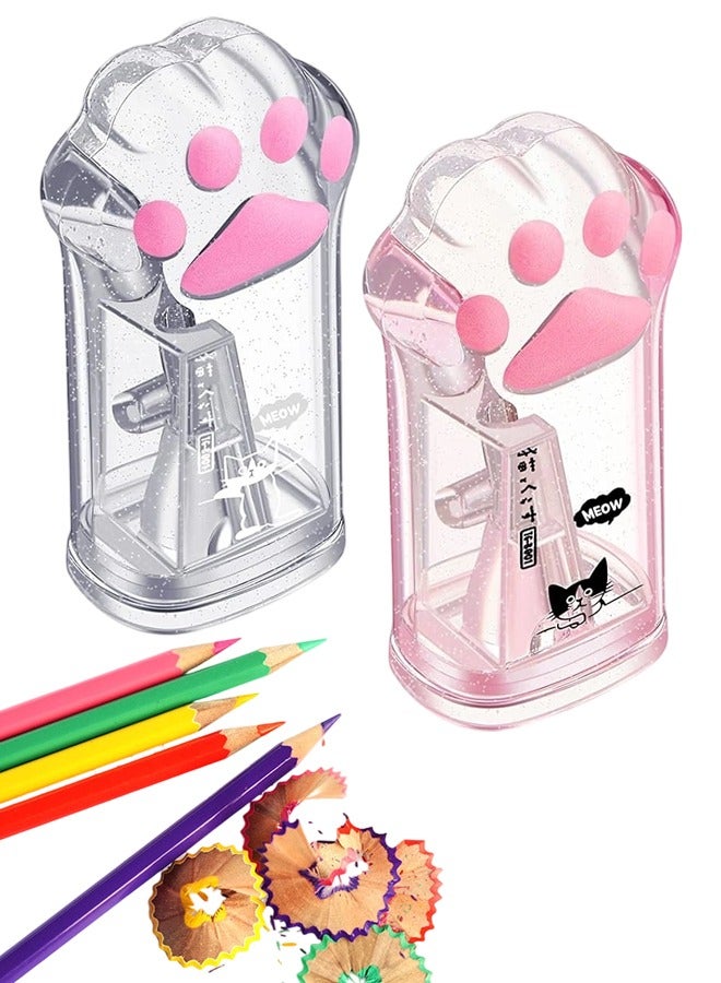 مبراة أقلام رصاص يدوية على شكل مخلب قطة لطيفة، قطعتان مع غطاء للمكتب والمنزل والمدرسة، باللونين الوردي والرمادي - Image 1