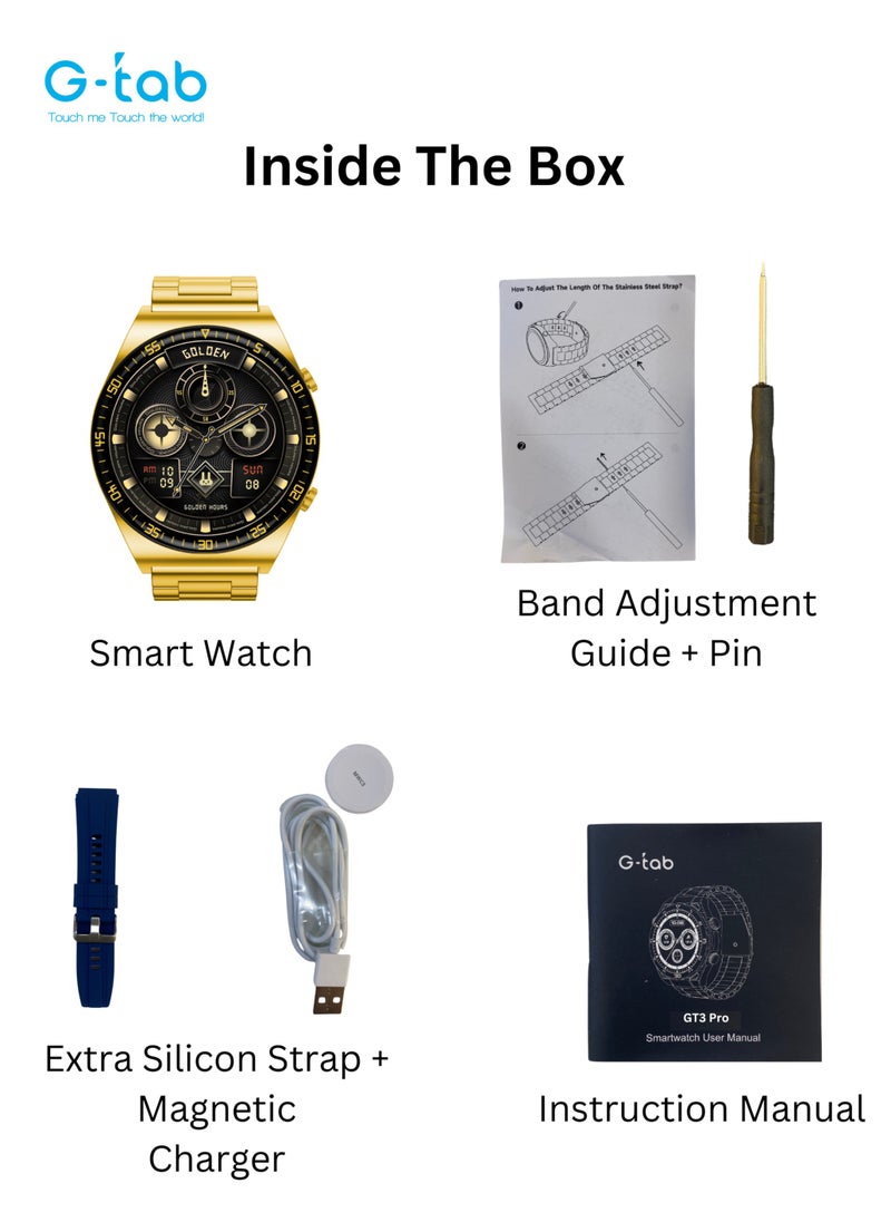 G-Tab - G-Tab GT3 Pro Golden Edition Smart watch, 1.39 Inches display, 128MB memory, 290mAh Battery, IP67 water proof, support calling, heart rate blood oxygen, calorie tracking, sports mode, etc. - Image 1