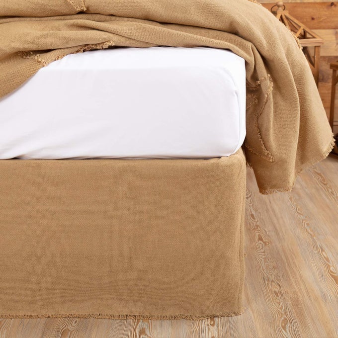 BURLAP FRINGED BEDSKIRT QUEEN 60X80X16 NATURAL TAN