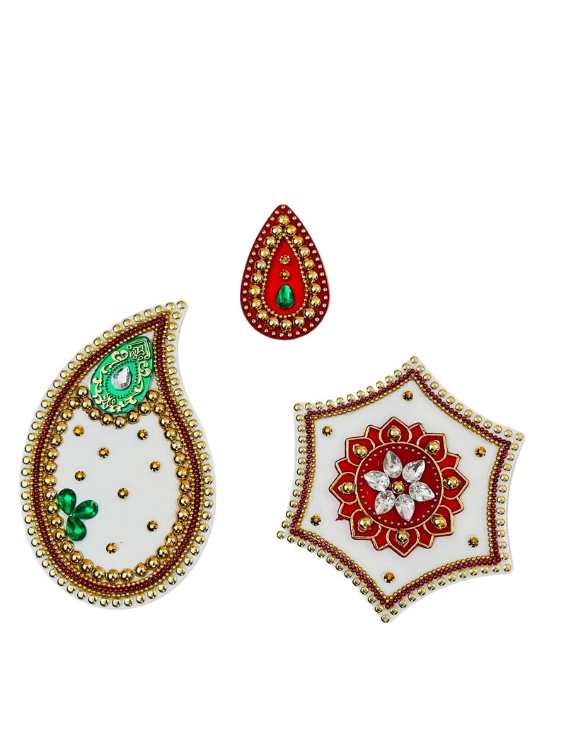 Moira Rangoli Big Acrylic White & Red 12 pcs Set for Festival Decorations - Image 3