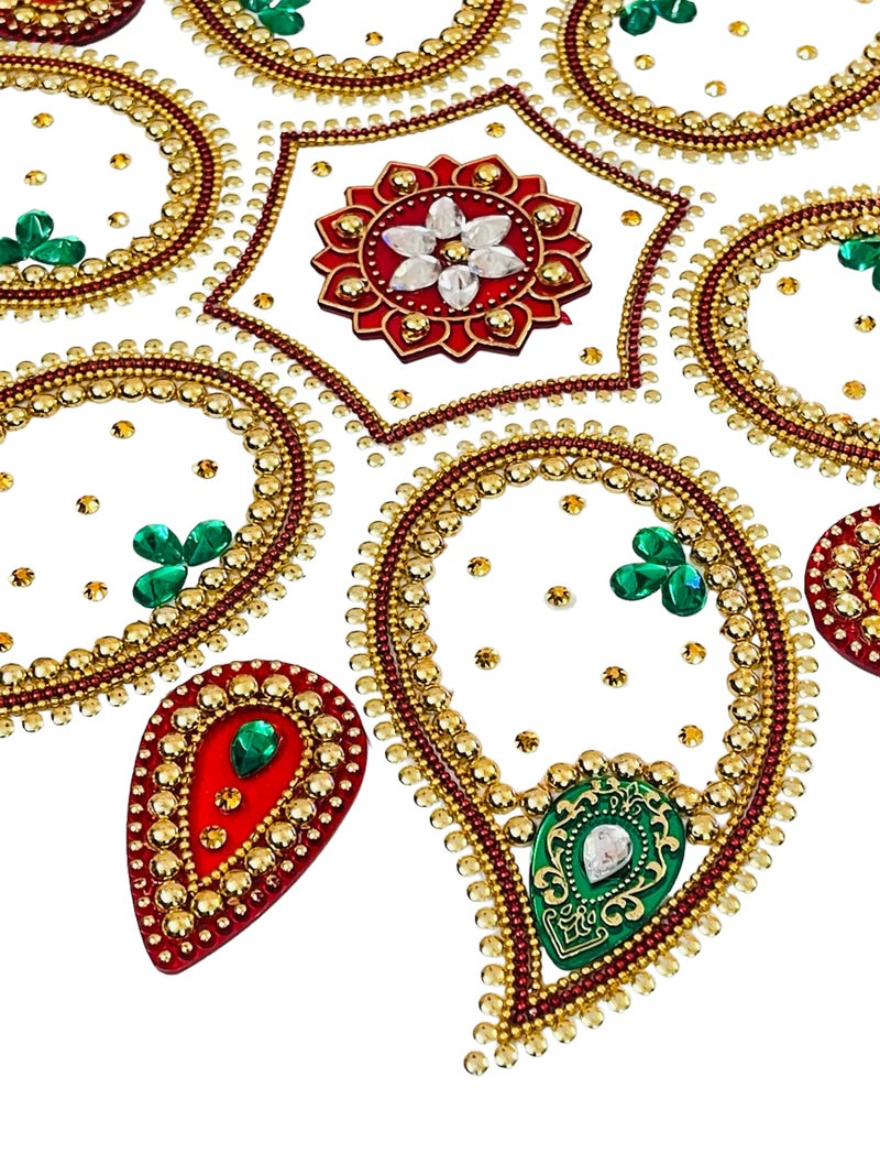 Moira Rangoli Big Acrylic White & Red 12 pcs Set for Festival Decorations - Image 4