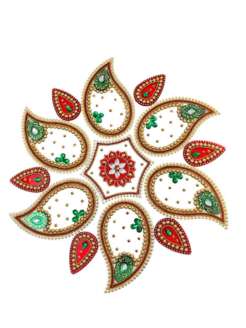 Moira Rangoli Big Acrylic White & Red 12 pcs Set for Festival Decorations - Image 1