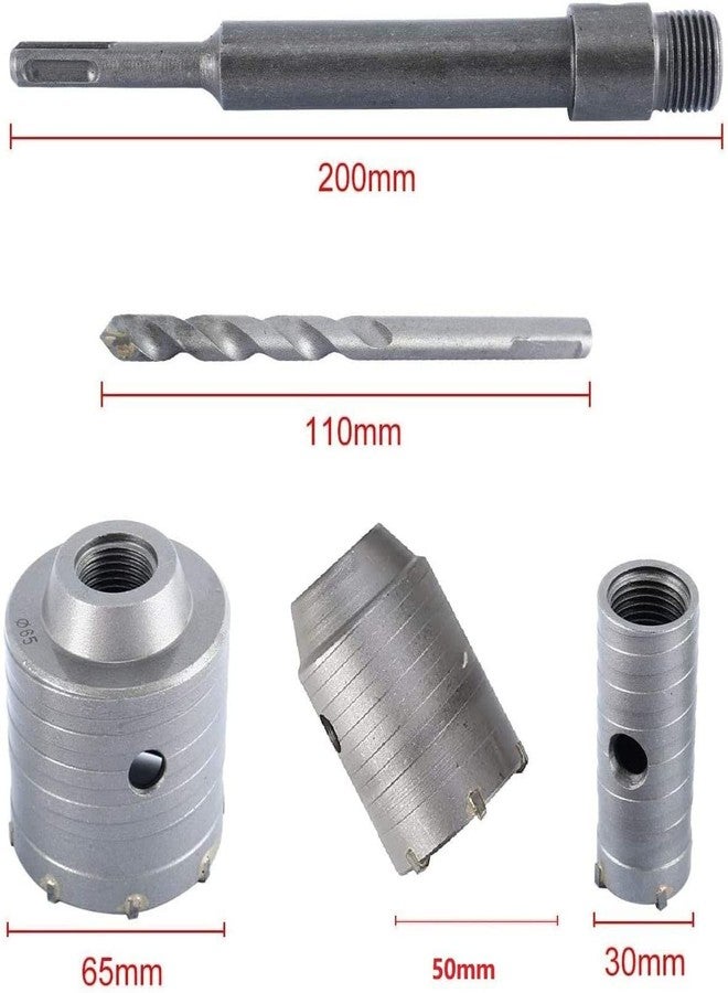DUMDAAR 30mm 50mm 65mm SDS Plus Shank Concrete Hole Saw set Cutter with 200mm rod cement Stone Wall Punch Reamer Air Conditioner Punch Hollow Drill Bit () - Image 2
