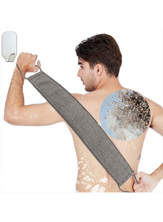 IYOOH Loofah Back Scrubber for Shower, Natural Soft Flax Back Exfoliator Cleaner for Shower Acne, Extra Long Back Scrub Washer, Dual-Sided Bath Exfoliating Scrubber, Deep Clean&Invigorate Skin for Men/Women - Image 1