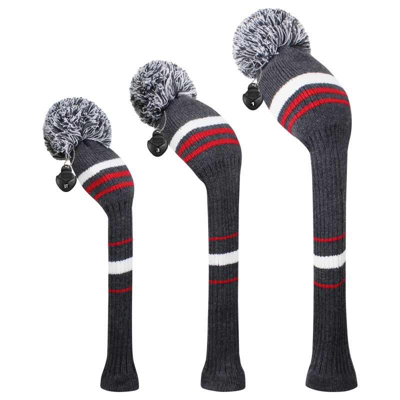 Scott Edward Golf Head Covers Grey White Red Stripes Style 3PCSPack for Driver460cc Fairway WoodHybrid Rotating Number Tags - Image 2
