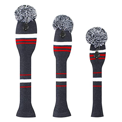 Scott Edward Golf Head Covers Grey White Red Stripes Style 3PCSPack for Driver460cc Fairway WoodHybrid Rotating Number Tags - Image 3