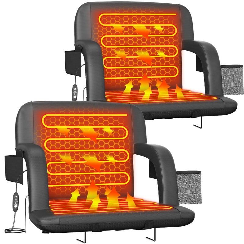 Suteck Dual-Side Heated Stadium Seat with Back Support, Wide Cushion, Foldable Bleacher Chair W/USB 3-Level Heating, 5 Storage Pockets â€“ Portable Stadium Chair for Outdoor Bleachers Camping Games - Image 1