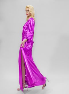 BITOLIA GALLERY Shiny Pink Stretch Front Slit Dress  - Image 3