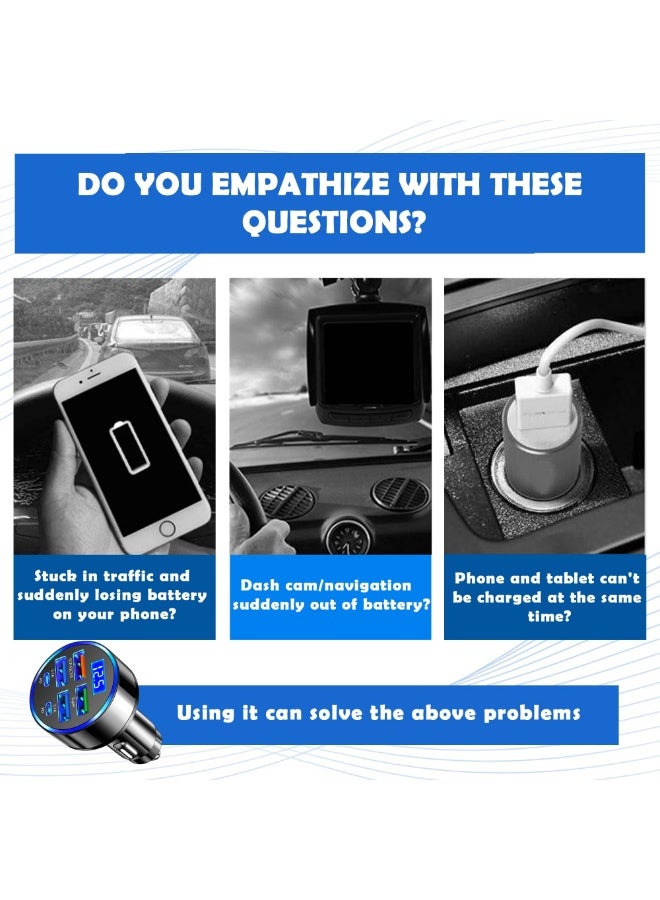 شاحن سيارة 6 منافذ (PD+QC3.0)، شاحن سيارة سريع الشحن متوافق مع iPhone 15/14/13 Galaxy جميع الهواتف الذكية، شواحن سيارة USB C متعددة الوظائف مع شاشة رقمية LED - Image 5