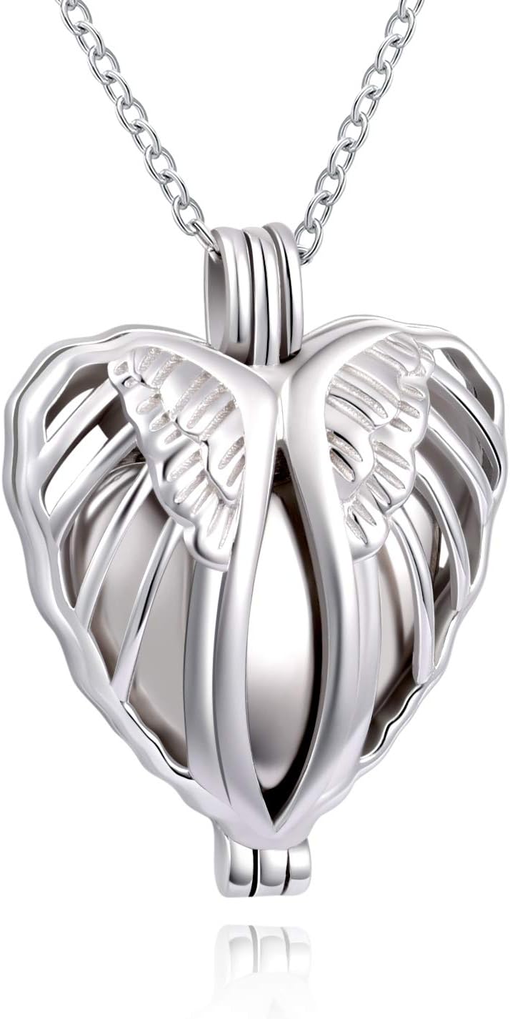 ACJNA 925 Sterling Silver Angel Wings Memorial Urn Locket Necklace for Ashes Jewelry Cremation Necklaces - Image 1
