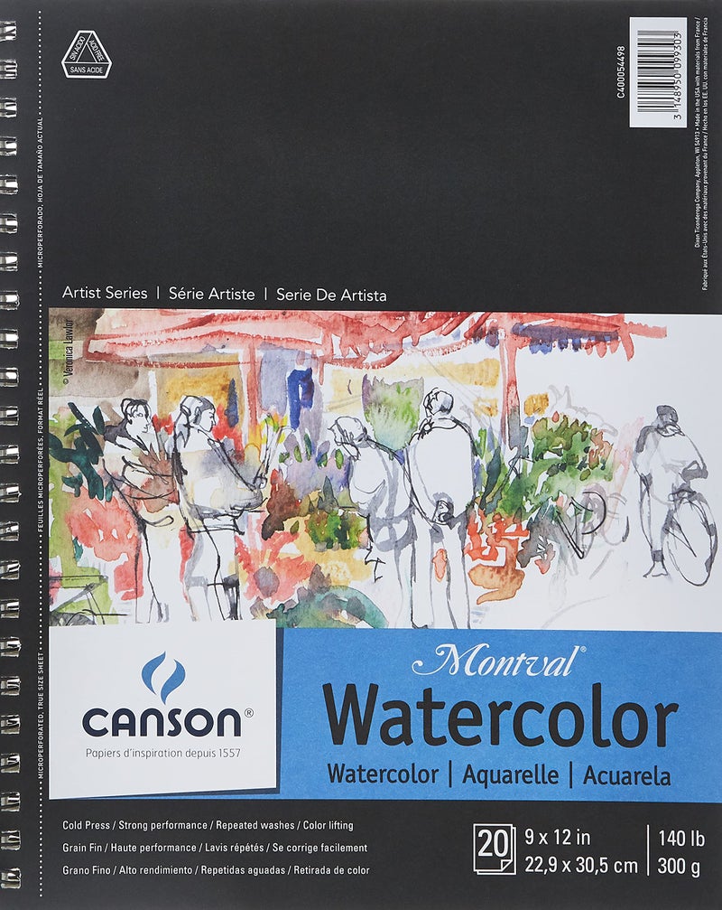 Canson Artist Series Watercolor Paper, Wirebound Pad, 9x12 inches, 20 Sheets (140lb/300g) - Artist Paper for Adults and Students - Watercolors, Mixed Media, Markers and Art Journaling - Image 1