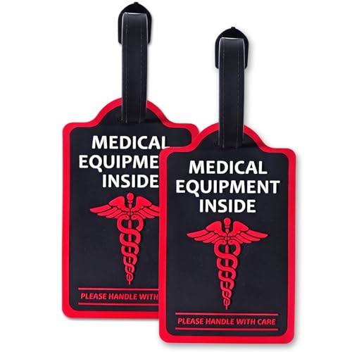 Yulaexie 2-Pack Medical Equipment Luggage Tags with Detachable Info Card - Durable Rubber Medical ID Tags for Hospital Devices, Suitcases & Backpacks（Black） - Image 1