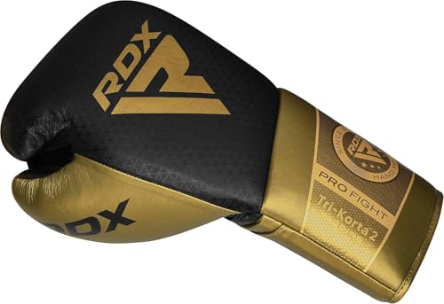 RDX Professional Boxing Gloves, Mark PRO Lace-Up Competition Gloves, Super Skin Maya Hide Leather, Padded Wrist Support, Multi-Layered, Traditional Extra Long Laces for Firm Secure Fit (Golden, 10 OZ) - Image 4