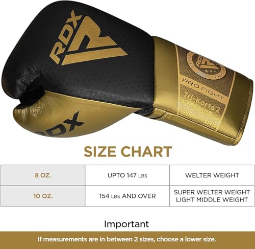 RDX Professional Boxing Gloves, Mark PRO Lace-Up Competition Gloves, Super Skin Maya Hide Leather, Padded Wrist Support, Multi-Layered, Traditional Extra Long Laces for Firm Secure Fit (Golden, 10 OZ) - Image 3