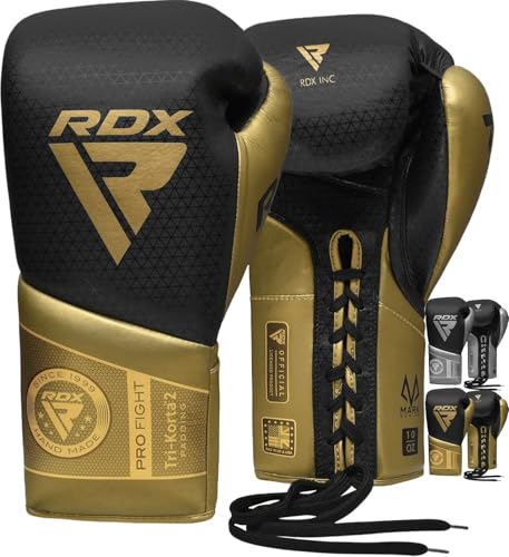 RDX Professional Boxing Gloves, Mark PRO Lace-Up Competition Gloves, Super Skin Maya Hide Leather, Padded Wrist Support, Multi-Layered, Traditional Extra Long Laces for Firm Secure Fit (Golden, 10 OZ) - Image 1