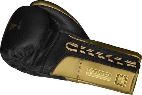 RDX Professional Boxing Gloves, Mark PRO Lace-Up Competition Gloves, Super Skin Maya Hide Leather, Padded Wrist Support, Multi-Layered, Traditional Extra Long Laces for Firm Secure Fit (Golden, 10 OZ) - Image 5