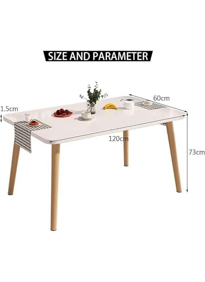 CityRiya-Long Dining Table Kitchen Table 120*60cm Dining Room Table Modern Rectangular Dining Table White Solid Wood Dining Table Furniture for Kitchen, Dining Room, Living Room  - Image 4