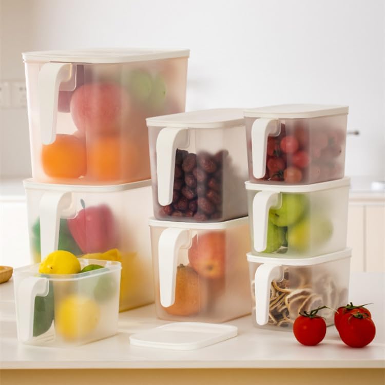 MineSign MineDecor Plastic Storage Containers Square Food Storage Organizer Stackable Refrigerator Organizer Handle Kitchen Containers with Lids for Fruits Vegetables Meat Egg (Set of 4) - Image 4