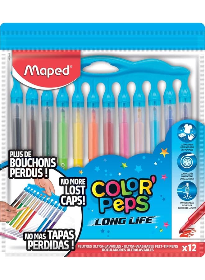 Maped Color'Peps Long Life Innovation Coloring Pens With Holder Pack Fo 12 - Image 1