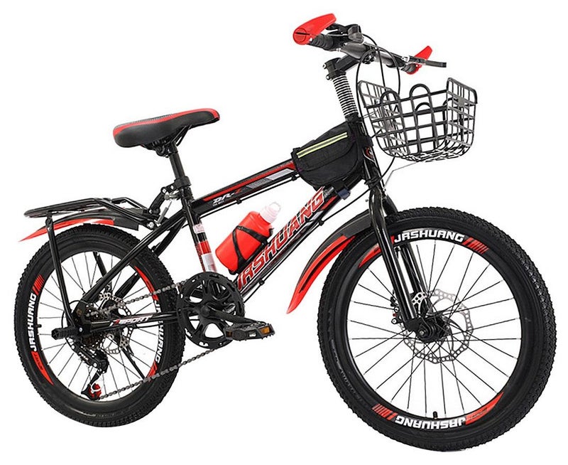 JRSHUANG Mountain Bike 18-24 Inch, 7 Speed Dual Disc Brake Bicycle with Passengers Rear Seat Adjustable Seat and Basket, Kids Road Bike for 6-18 Years Boys and Girls - Image 1
