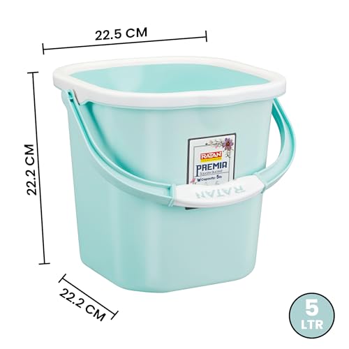 RATAN PLASTICWARE Premia Bucket (5L X 1) - Mint|Light Weight and Easy to Carry|PerfecBathroom Bucket | Water Storage | Perfect for Mopping | Double Moulded | 5 LTR - Image 2