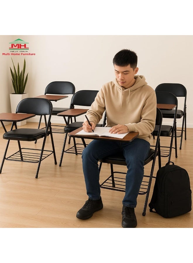 مالتي هوم فيرنيتشر كرسي دراسة معدني أسود من Multi Home Furniture مع كرسي مريح ولوحة كتابة بنية داكنة، كرسي قابل للطي مع مقعد مبطن للدراسة والفصول الدراسية والواجبات المنزلية وكرسي القراءة والعمل من المنزل - Image 2
