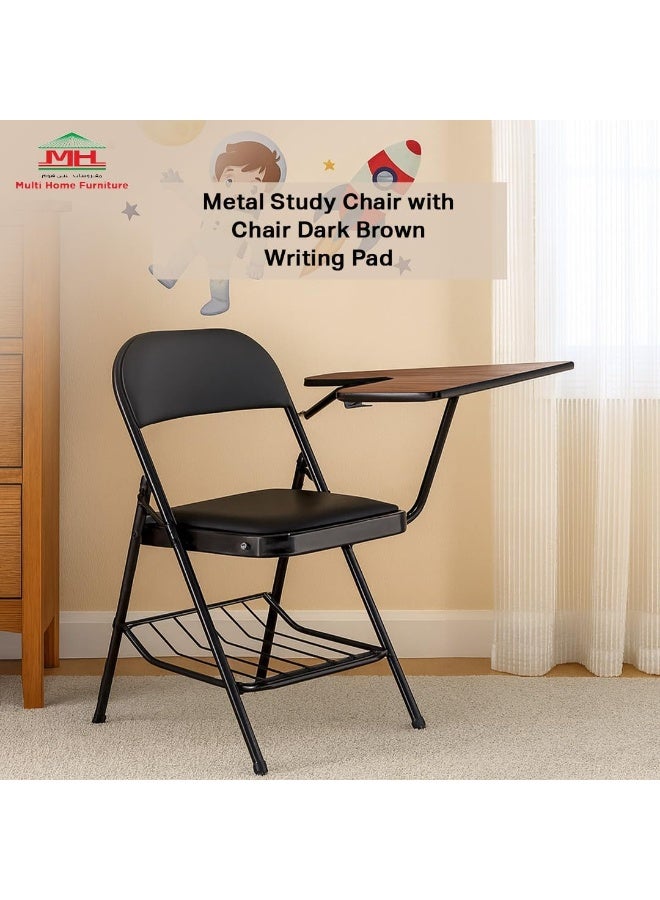 مالتي هوم فيرنيتشر كرسي دراسة معدني أسود من Multi Home Furniture مع كرسي مريح ولوحة كتابة بنية داكنة، كرسي قابل للطي مع مقعد مبطن للدراسة والفصول الدراسية والواجبات المنزلية وكرسي القراءة والعمل من المنزل - Image 3