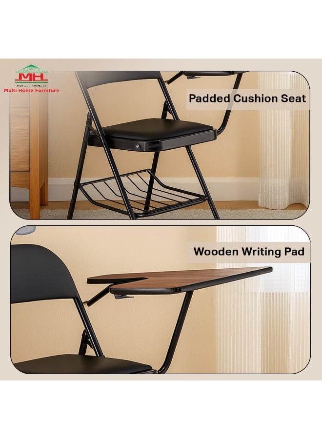 مالتي هوم فيرنيتشر كرسي دراسة معدني أسود من Multi Home Furniture مع كرسي مريح ولوحة كتابة بنية داكنة، كرسي قابل للطي مع مقعد مبطن للدراسة والفصول الدراسية والواجبات المنزلية وكرسي القراءة والعمل من المنزل - Image 4
