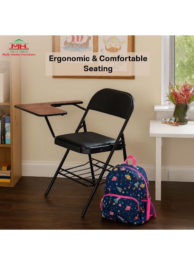 مالتي هوم فيرنيتشر كرسي دراسة معدني أسود من Multi Home Furniture مع كرسي مريح ولوحة كتابة بنية داكنة، كرسي قابل للطي مع مقعد مبطن للدراسة والفصول الدراسية والواجبات المنزلية وكرسي القراءة والعمل من المنزل - Image 5