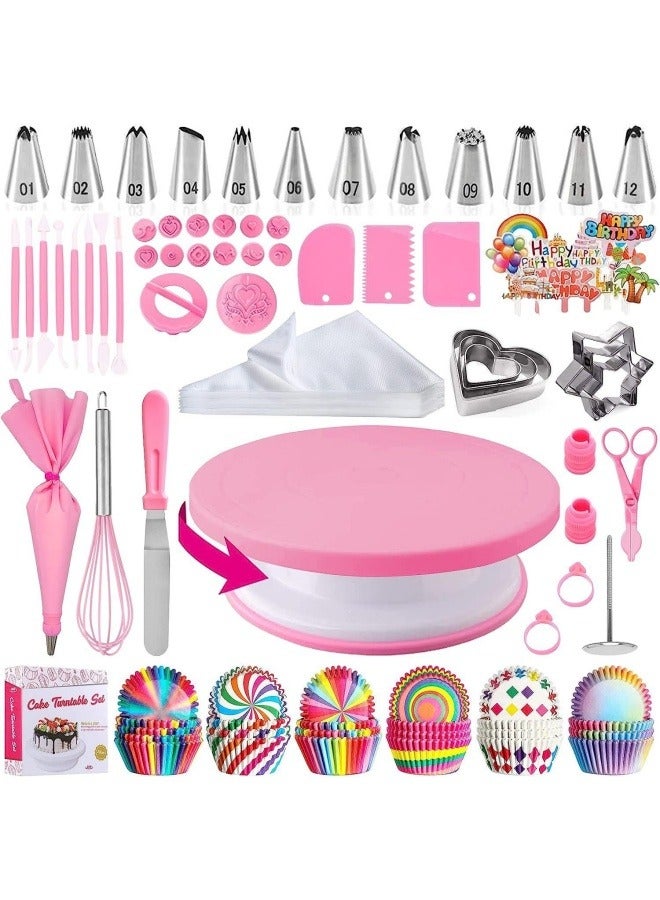 general 255 pieces of pink cake turntable set, decorating supplies, baking accessories, fondant tool set - Image 1