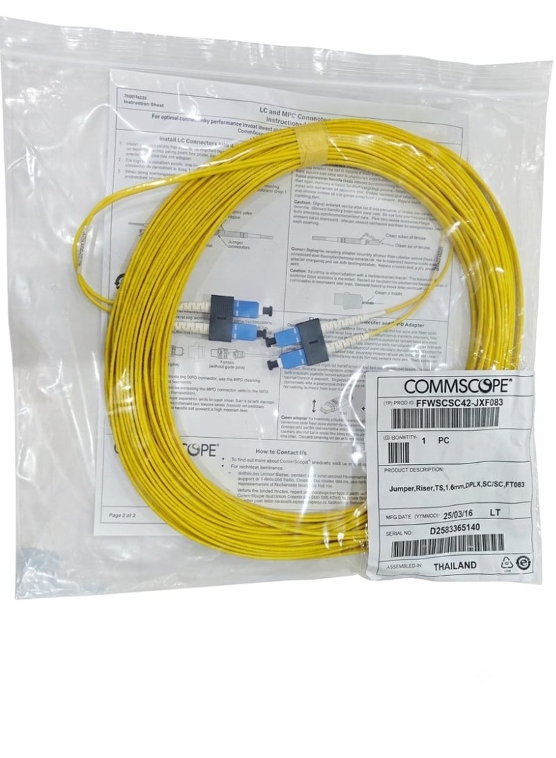 COMMSCOPE FFWSCSC42-JXF083 SC/PC Fiber Optic Jumper Cable, Yellow, 25 Meters