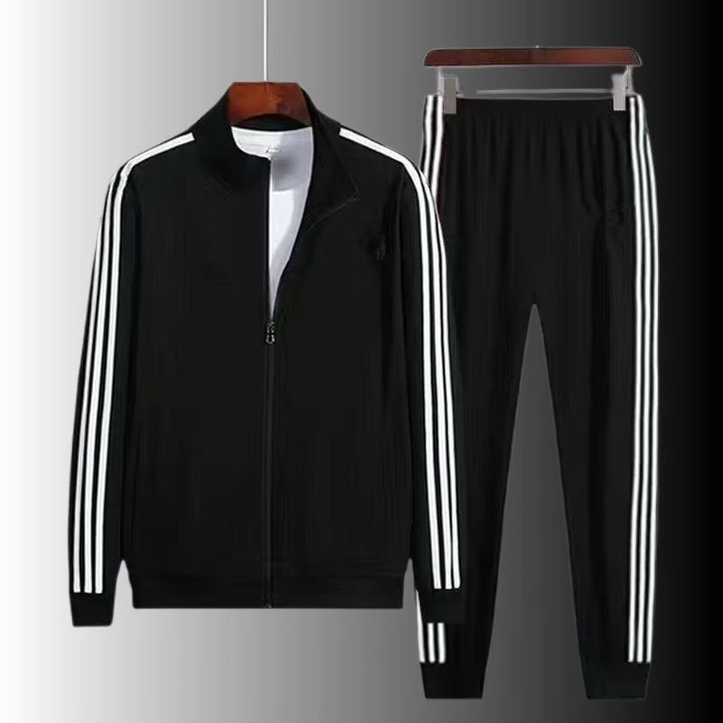 Spring and Autumn Casual Sports suit Men's Vertical Collar Cardigan Sweater Fashionable All-match Couple's Same Loose Two-piece Fashionable Set - Image 1