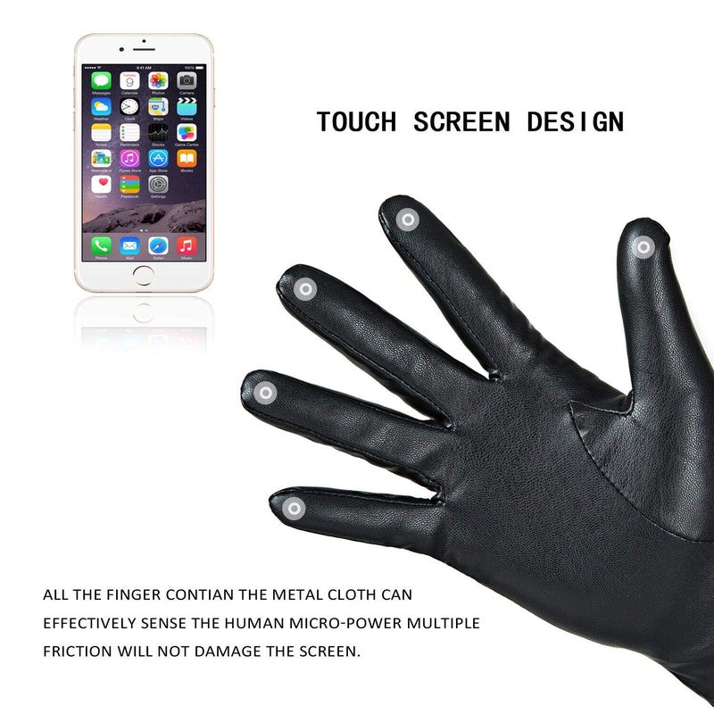 REDESS Winter Leather Gloves for Women, Wool Fleece Lined Warm Gloves, Touchscreen Texting Thick Thermal Snow Driving Gloves by REDESS(8 XL) - Image 4