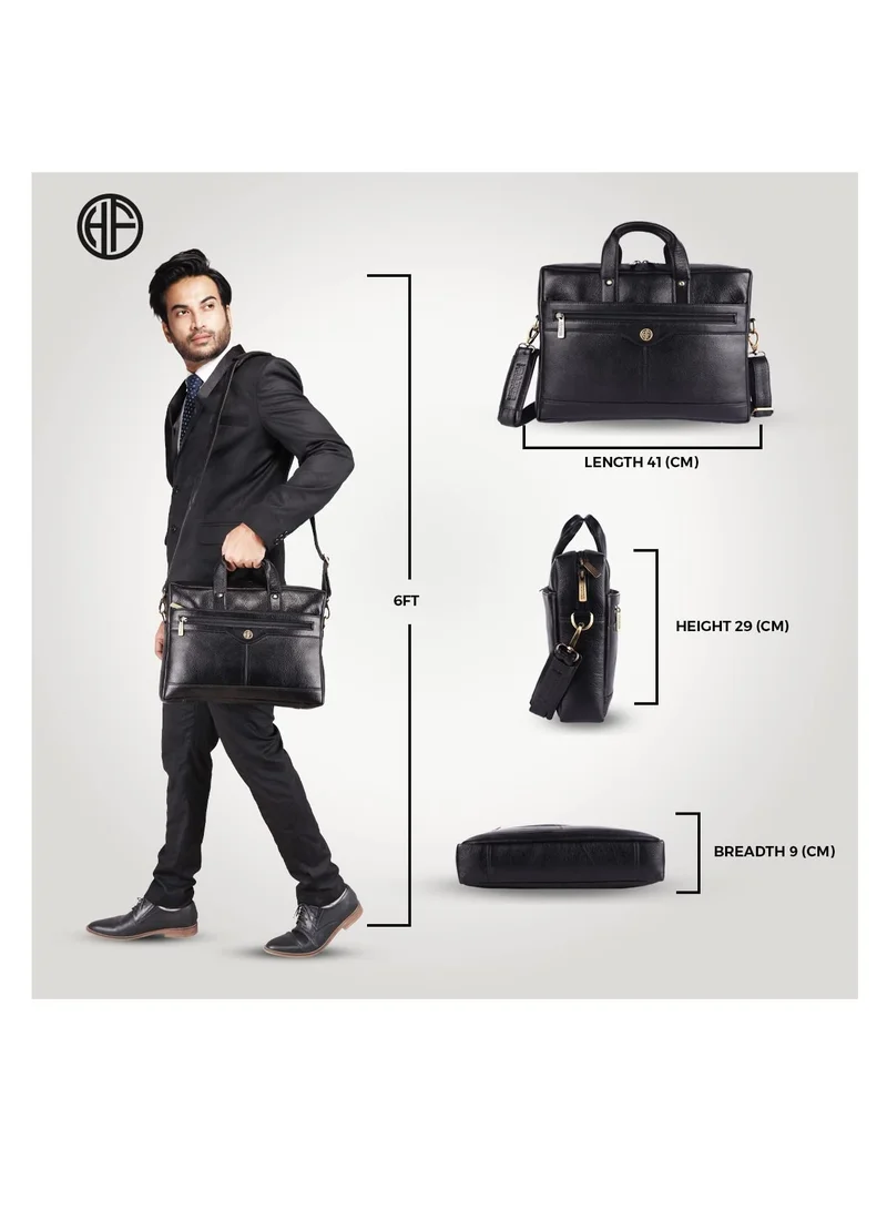 HAMMONDS FLYCATCHER Laptop Bag for Men - Leather Office Bag with Multiple Compartments - Fits 14/15.6/16 Inch Laptop Bag - Messenger and Shoulder Bag for Travel - Water Resistant - Black