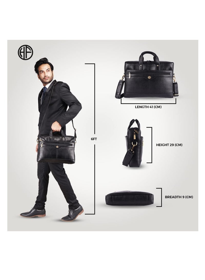 HAMMONDS FLYCATCHER Laptop Bag for Men - Leather Office Bag with Multiple Compartments - Fits 14/15.6/16 Inch Laptop Bag - Messenger and Shoulder Bag for Travel - Water Resistant - Black  - Image 2